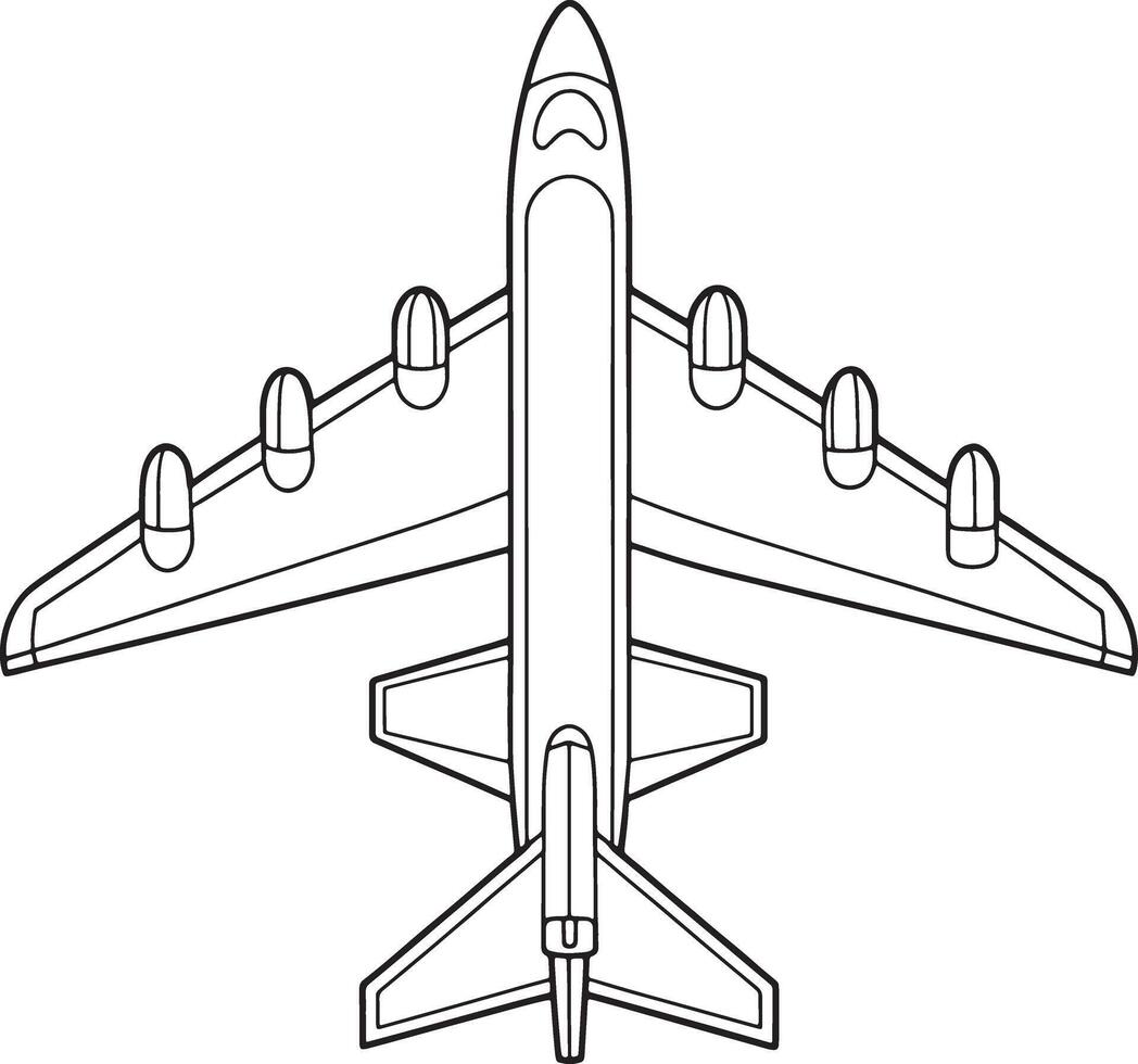 Bomber aircraft drawing from top view in black and white illustration vector