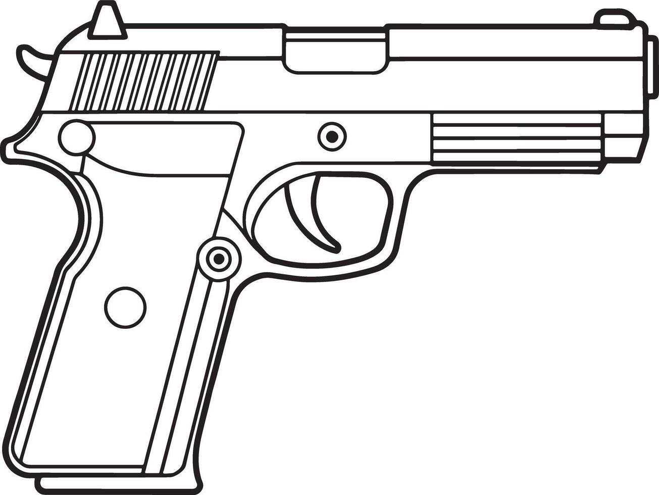 Handgun outline design in clean black and white for firearm education or design vector