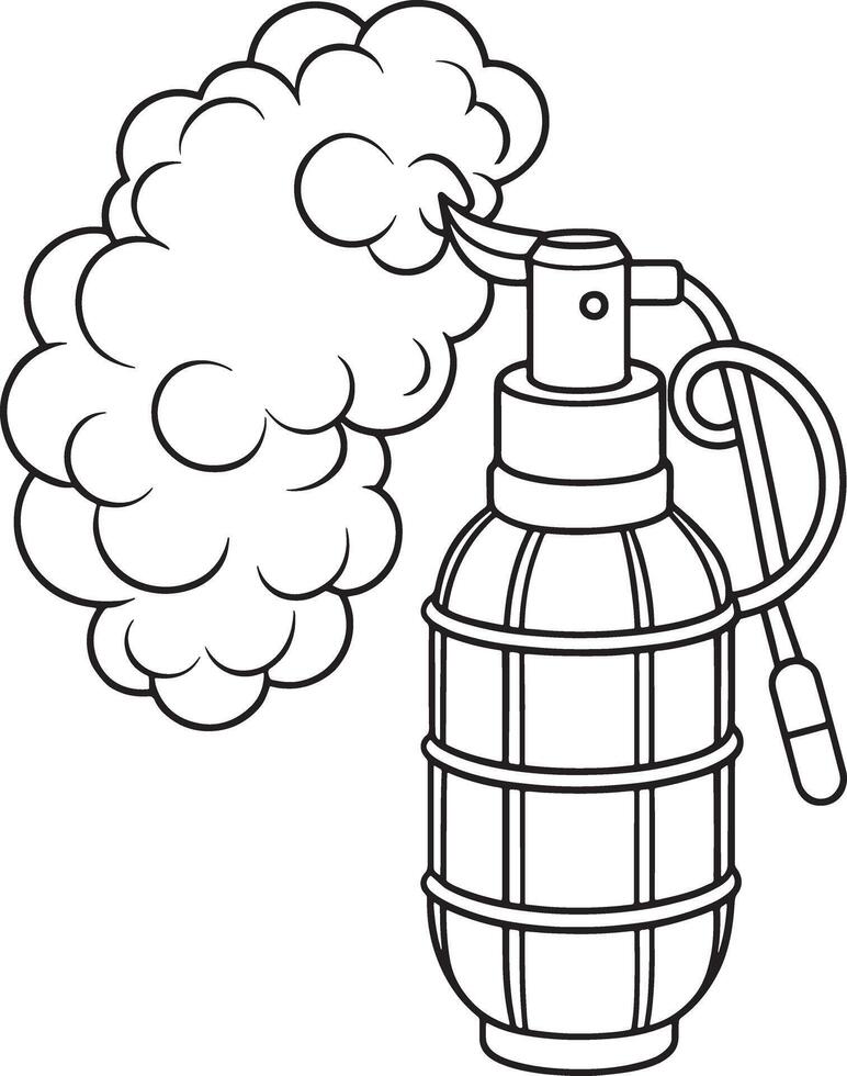 Grenade with smoke trail cartoon drawing in outlined black and white vector