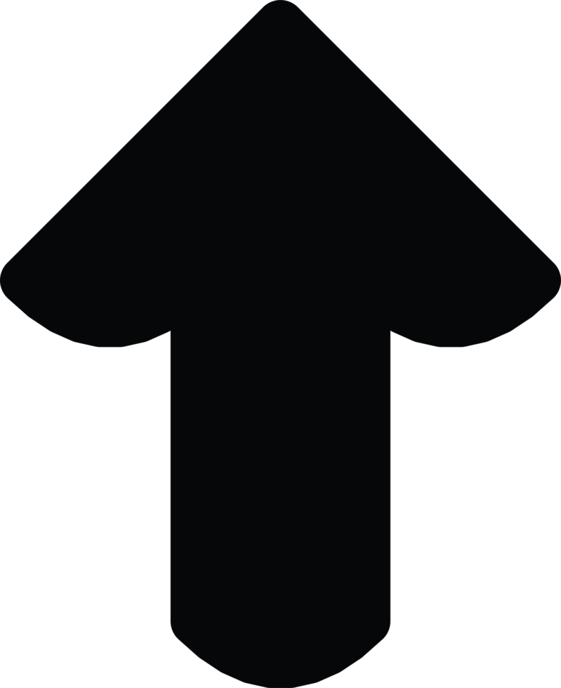 An elegant solid black arrow pointing upwards, displayed on a transparent background. Great for navigation, instruction, application icons, or directional design use within digital and web interfaces. png