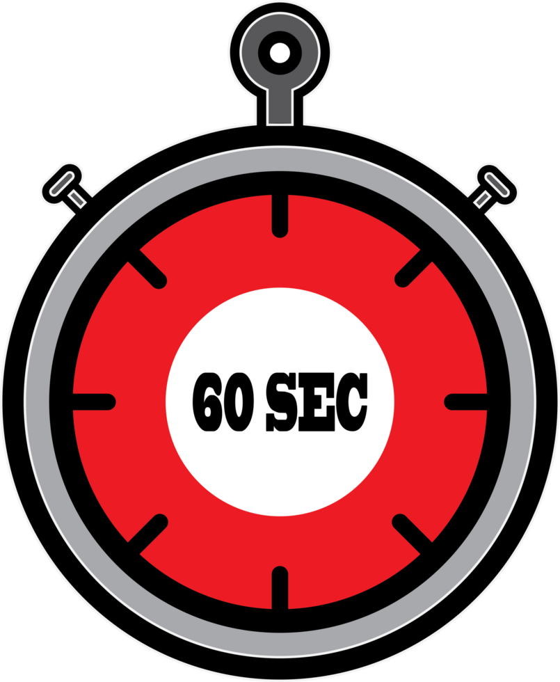 Illustration of a Stopwatch Showing 60 Seconds in Bold Design. png