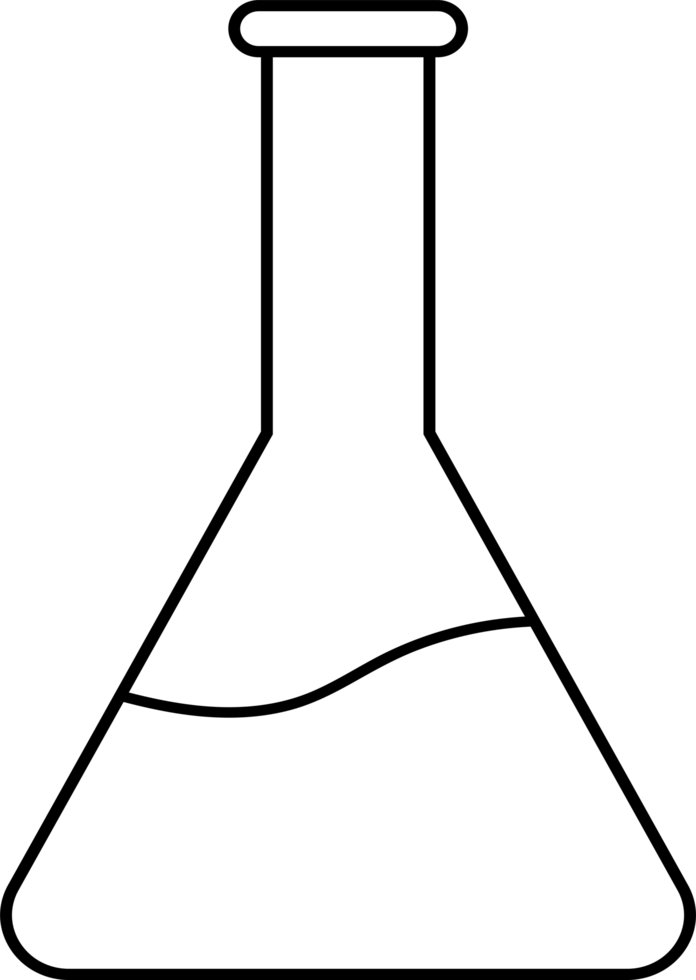 Simple Line Drawing of a Chemistry Flask with Liquid png
