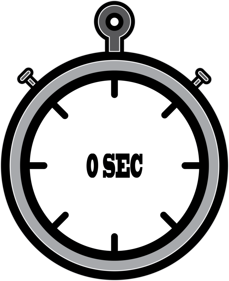 Illustration of a Stopwatch Displaying Zero Seconds in Silver and Black png