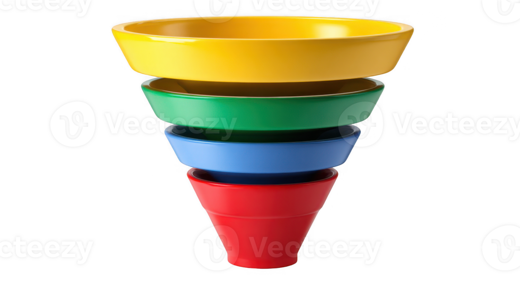 Colorful sales funnel representing marketing strategy on transparent background png