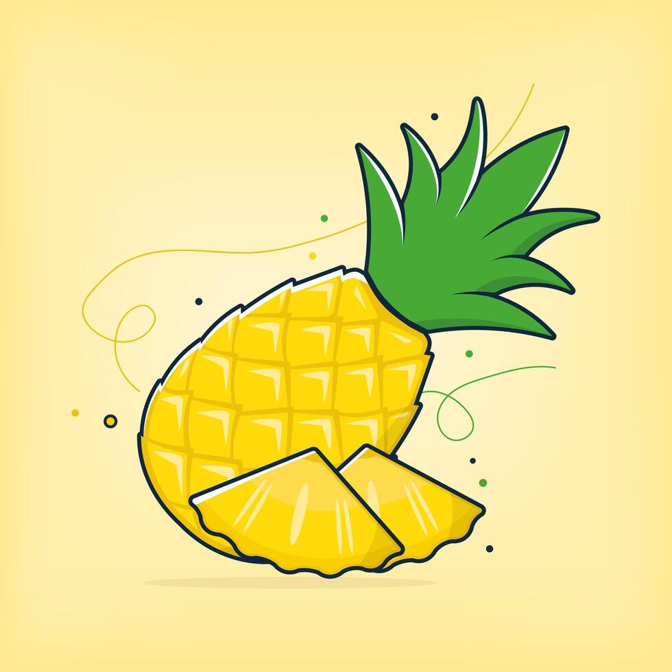 A pineapple is shown with a slice taken out vector