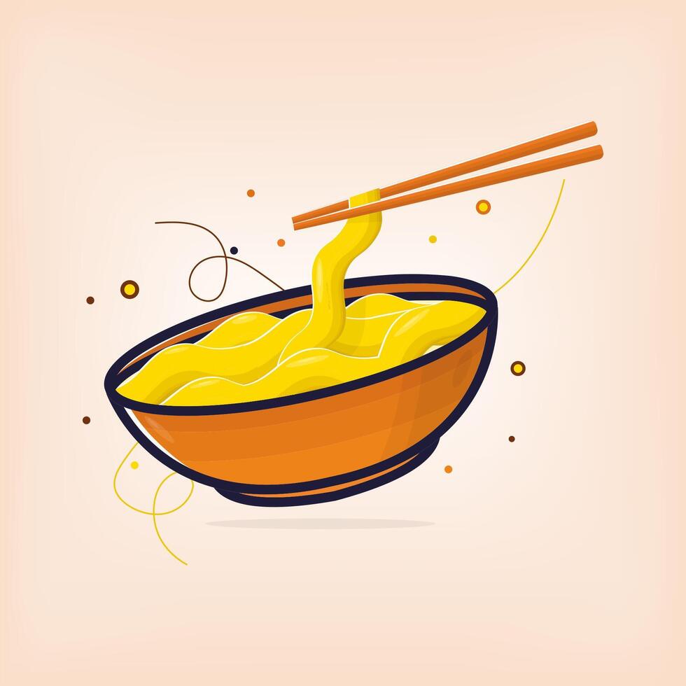 Chopsticks and noodles in a bowl vector