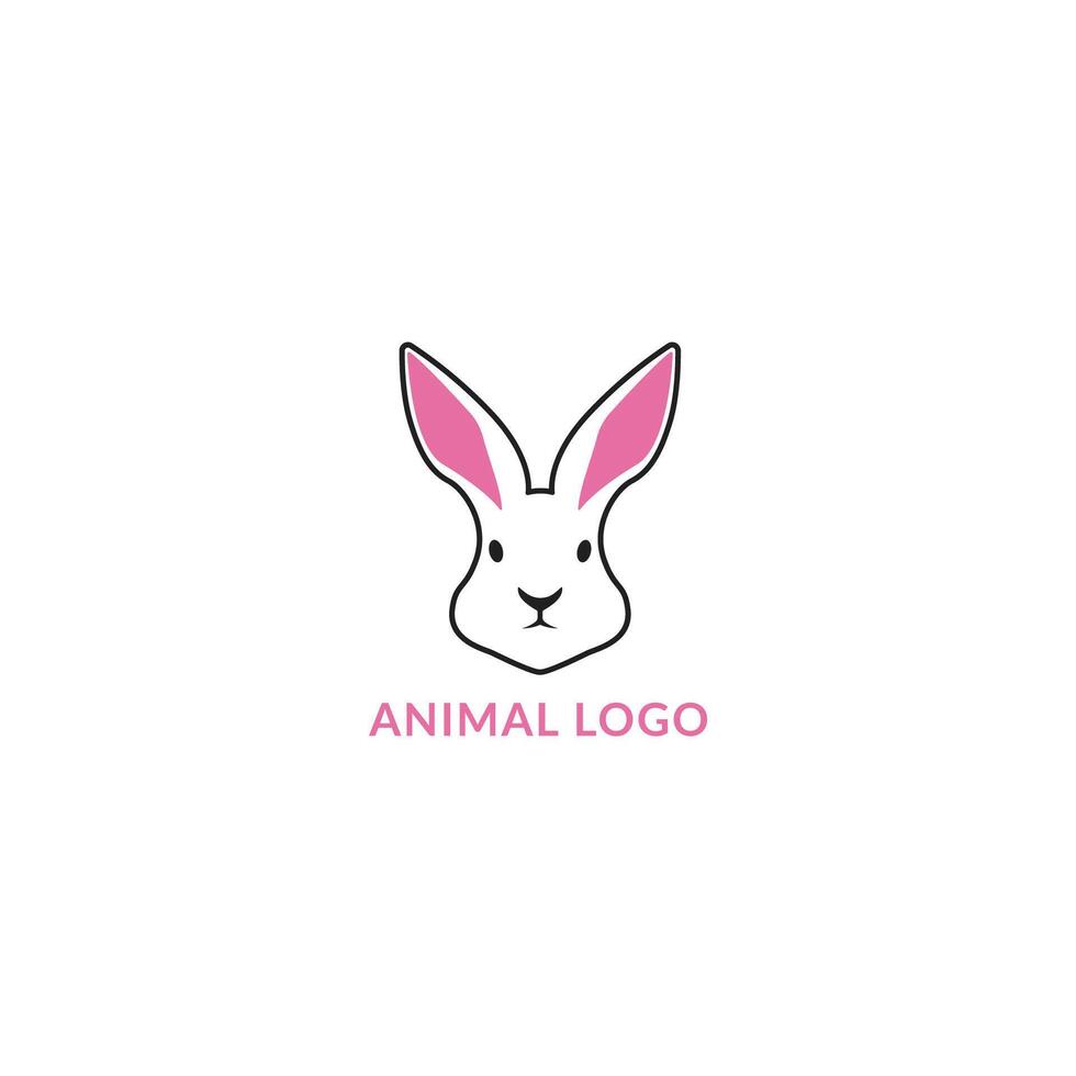 Minimalist Bunny, Rabbit Logo Design with Pink Ears and Outline, Modern Animal EPS for Pet or Wildlife Brand vector