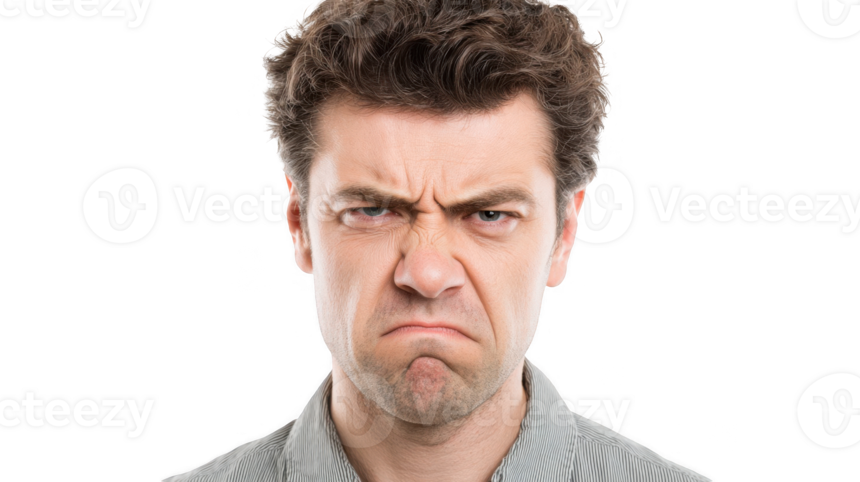 Irritated man expressing disgust and grumpiness on transparent background png