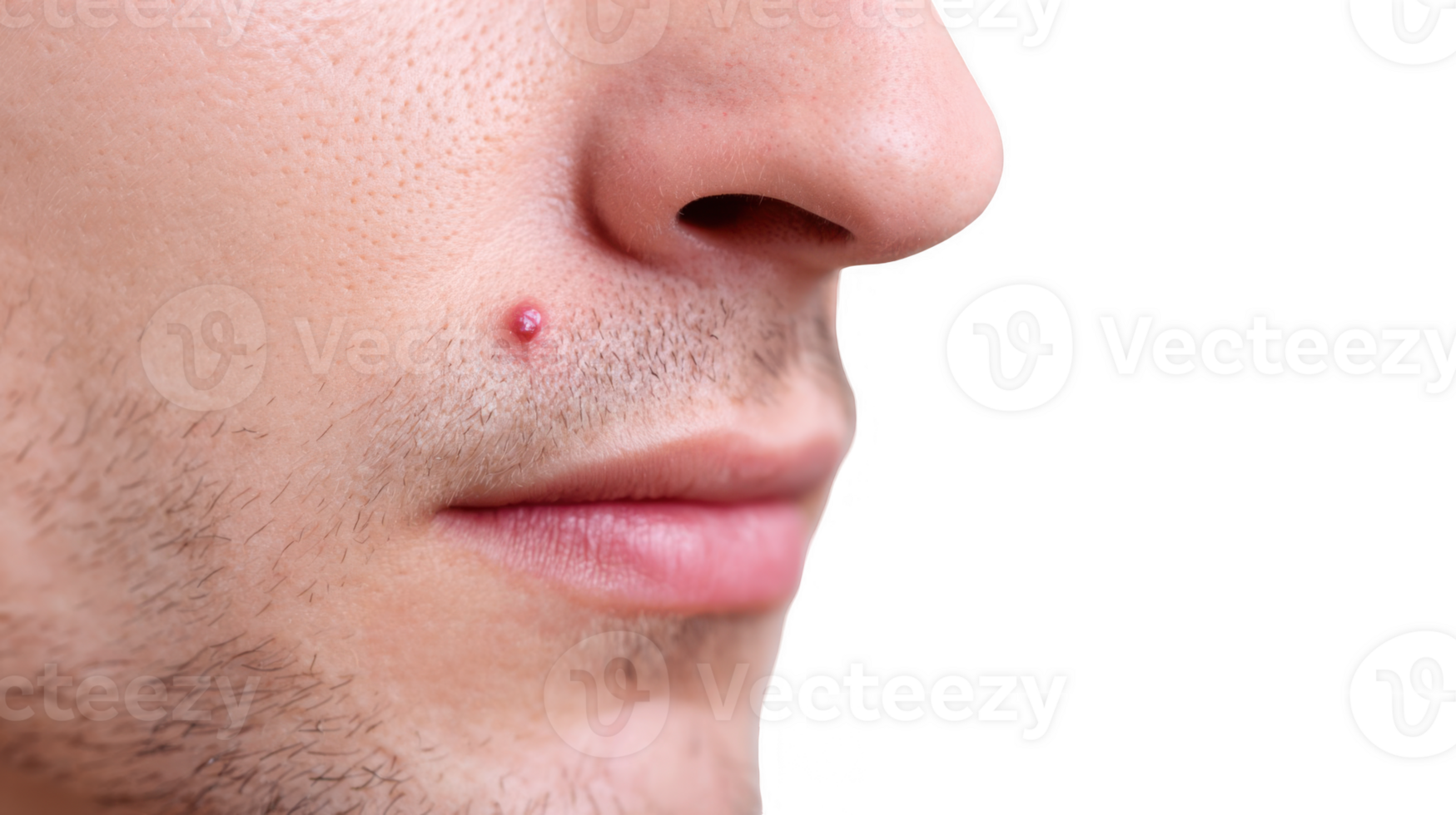 Herpes cold sore virus showing on man's face with transparent background png