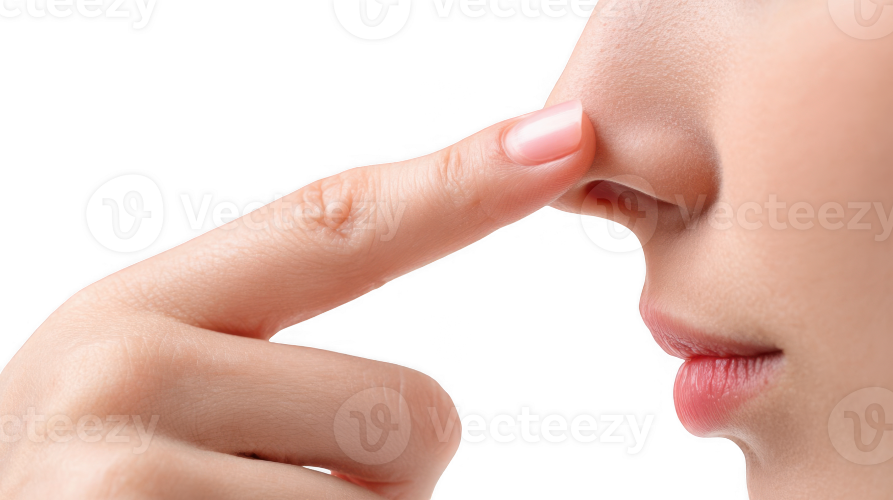 Woman pinching nose to stop nosebleed on transparent background png