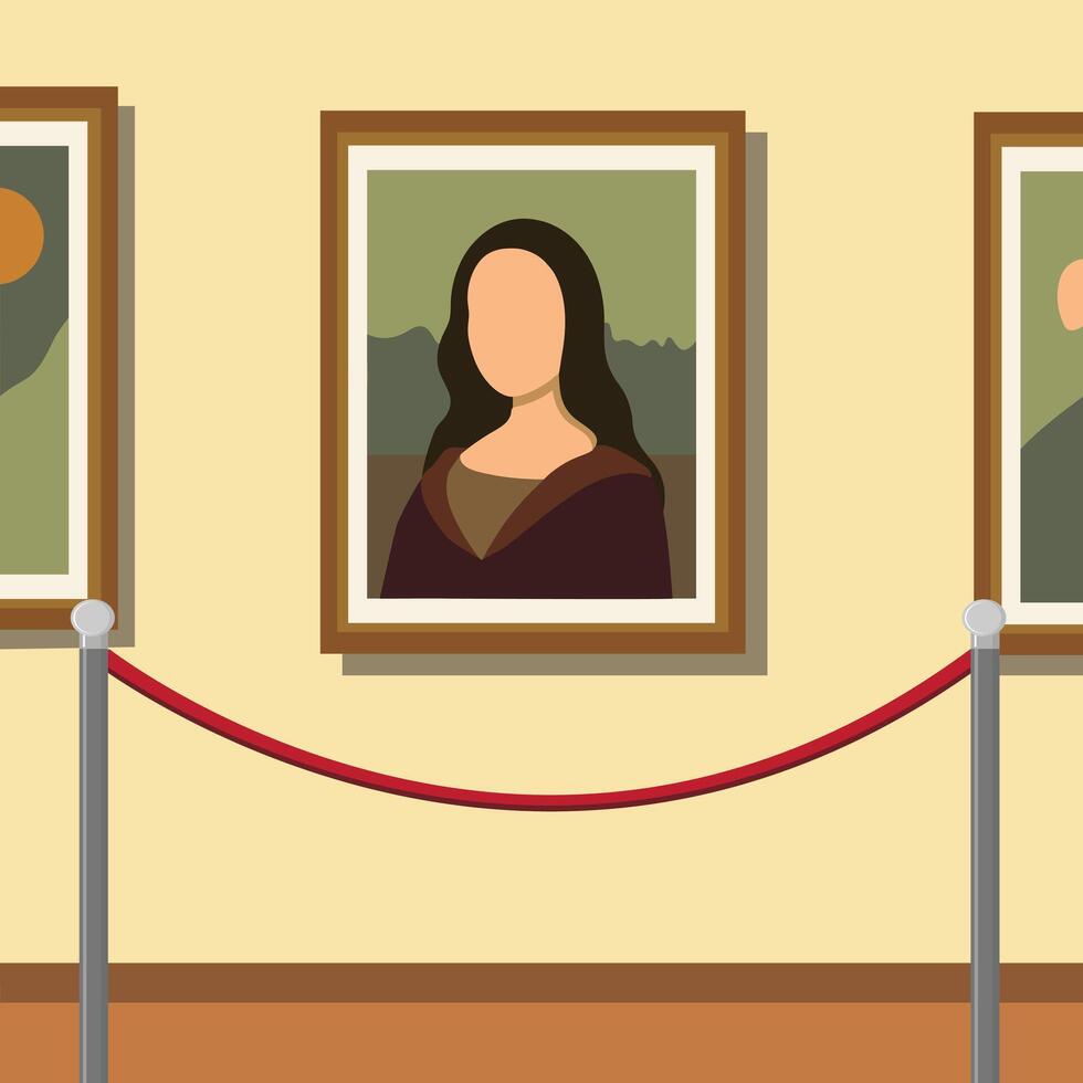 Mona Lisa portrait without face in flat style. Paintings in art gallery. International museum day celebration. vector
