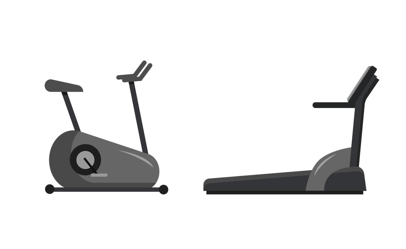 Exercise bike and treadmill isolated on white background. Set of equipment for a fitness room. vector