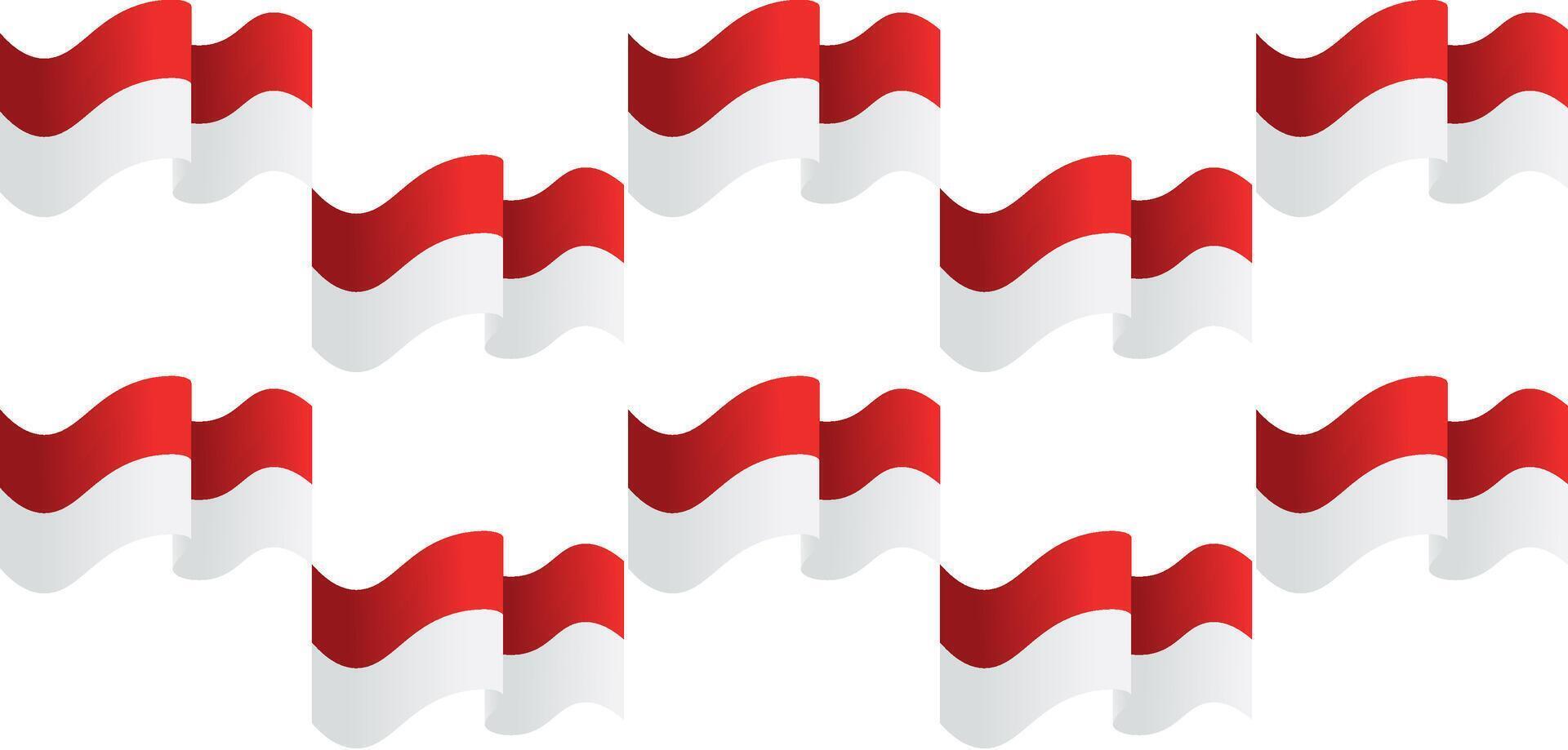 The red and white flag of Indonesia is in the form of waves seamless patterns vector