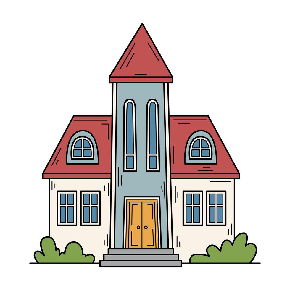 Charming house with red roof and blue vector