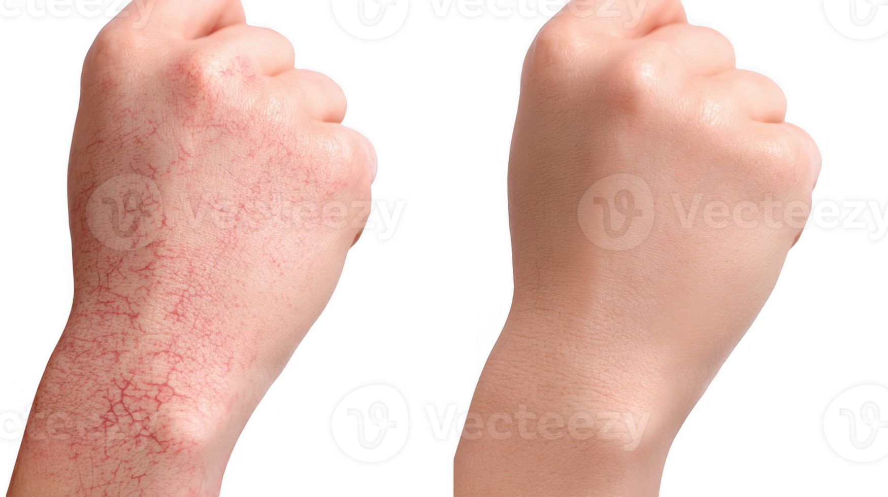 Eczema and psoriasis comparison on transparent background showing skin improvement png