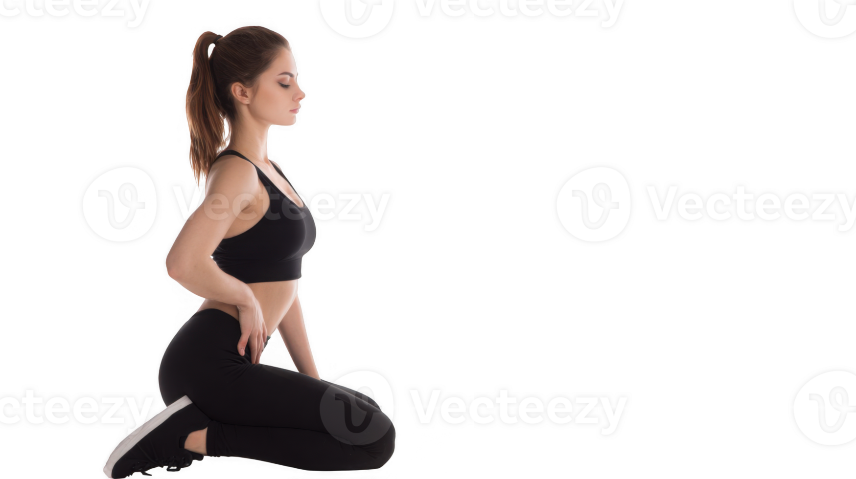 Young athletic woman practicing hip flexor exercises on transparent background png