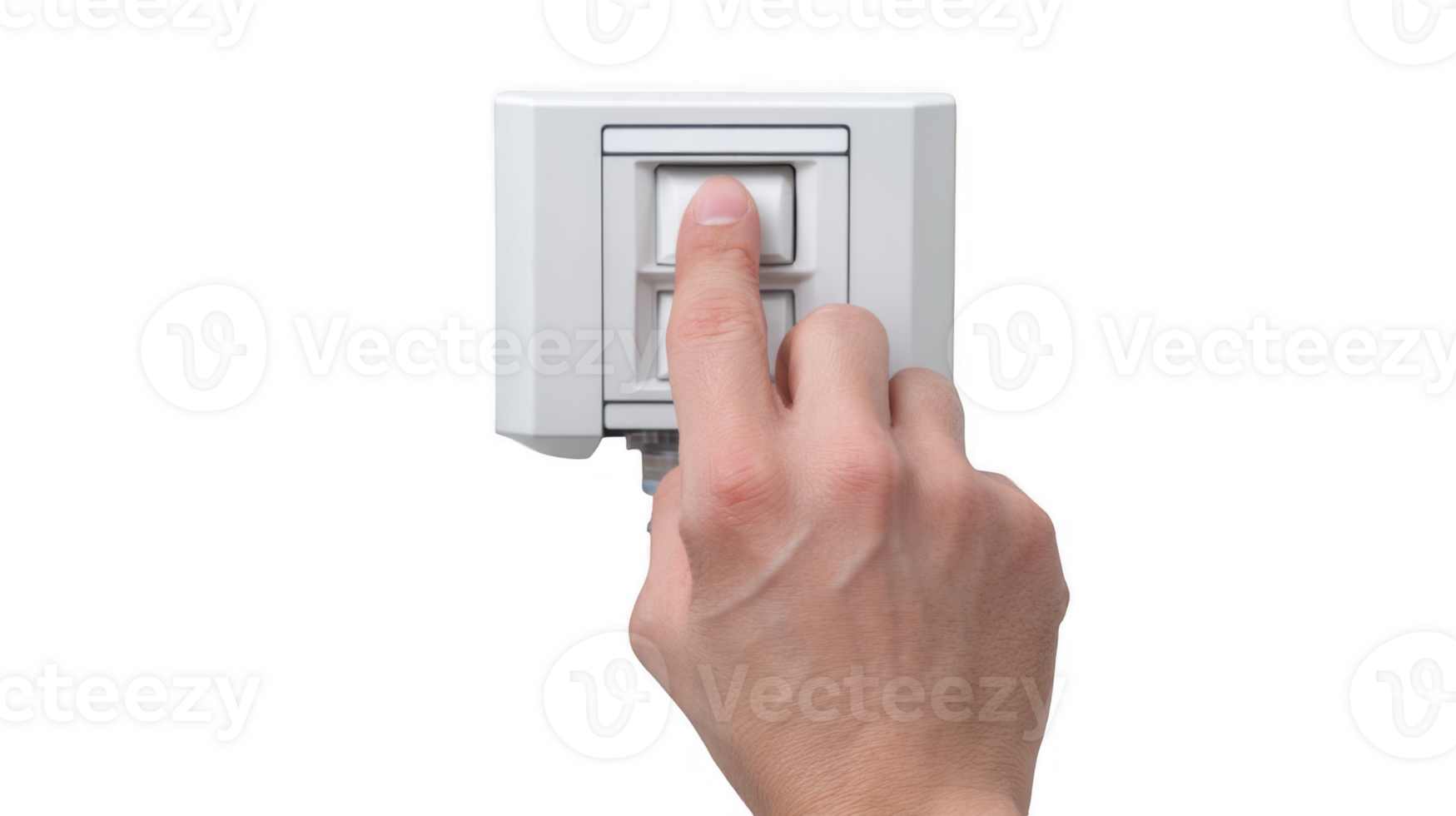 Hand pushing button on control panel with transparent background png