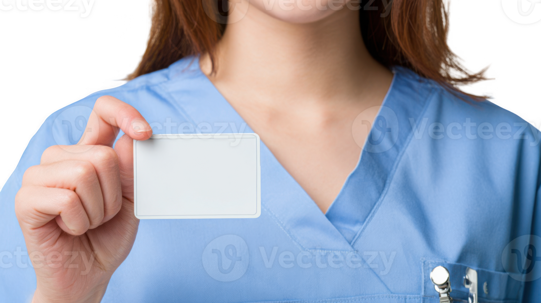Nurse showing blank identification card with transparent background png