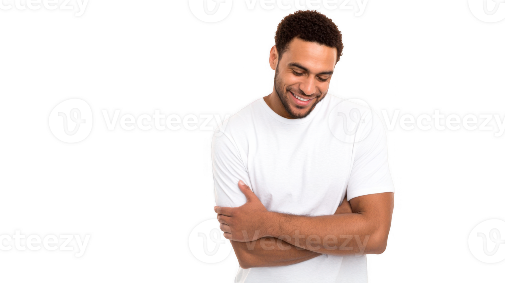 Young man smiling and crossing arms on transparent background png