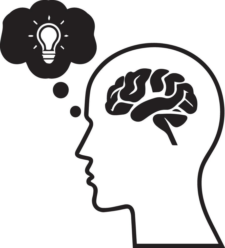 Creative Head Silhouette with Brain and Light Bulb Icon Illustration Representing Ideas, Innovation, and Thinking Concept vector