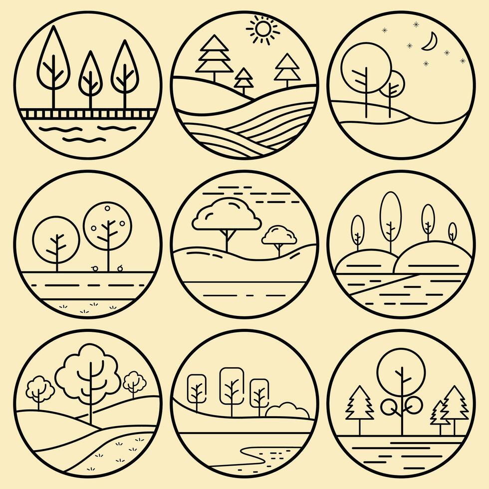 Set of nature line icons vector