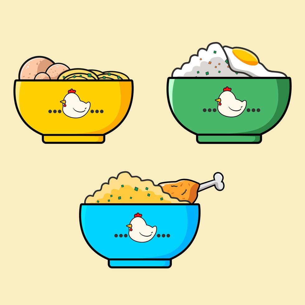 Cute group bowl with chicken logo vector