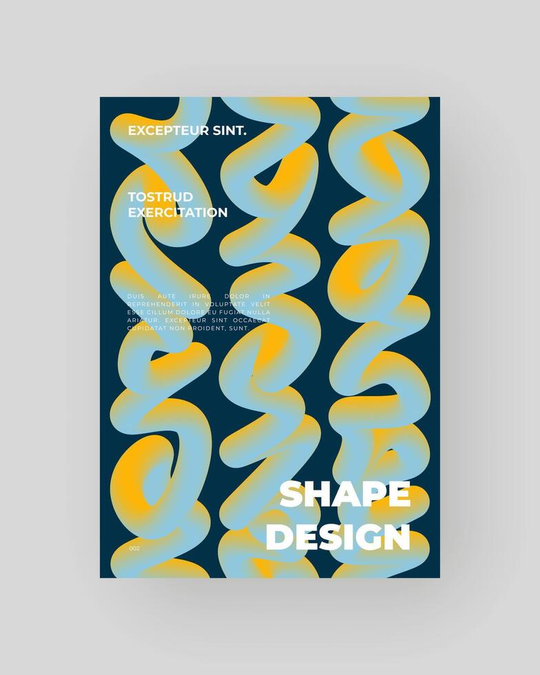 Bright retro abstract poster with fluid 3D shapes. Vivid Tubes with Gradient Effect. Squiggle colorful composition. vector