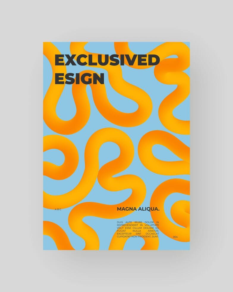 Bright blue-orange abstract poster with fluid 3D shapes. Vivid Tubes with Gradient Effect. Squiggle colorful composition. vector