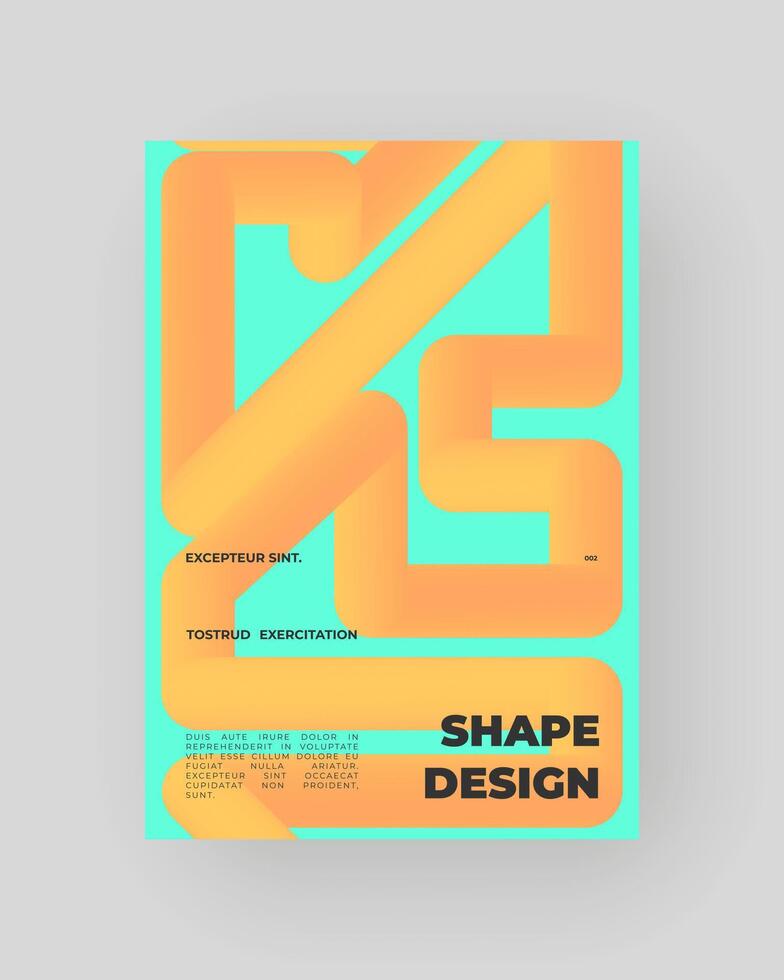 Bright abstract poster with fluid 3D shapes. Orange Tubes with Gradient Effect. Squiggle colorful composition. vector