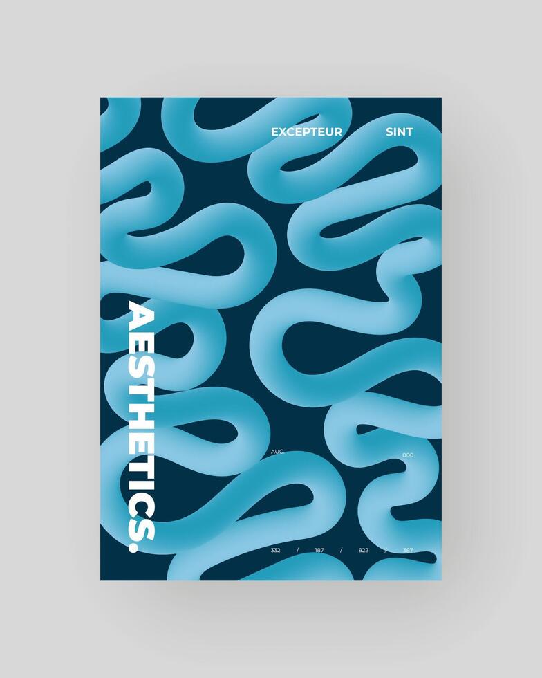 Blue abstract poster with fluid 3D shapes. Vivid Tubes with Gradient Effect. Squiggle colorful composition. vector