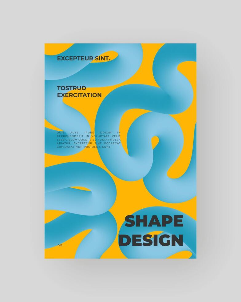 Blue-orange abstract poster with fluid 3D shapes. Vivid Tubes with Gradient Effect. Squiggle colorful composition. vector
