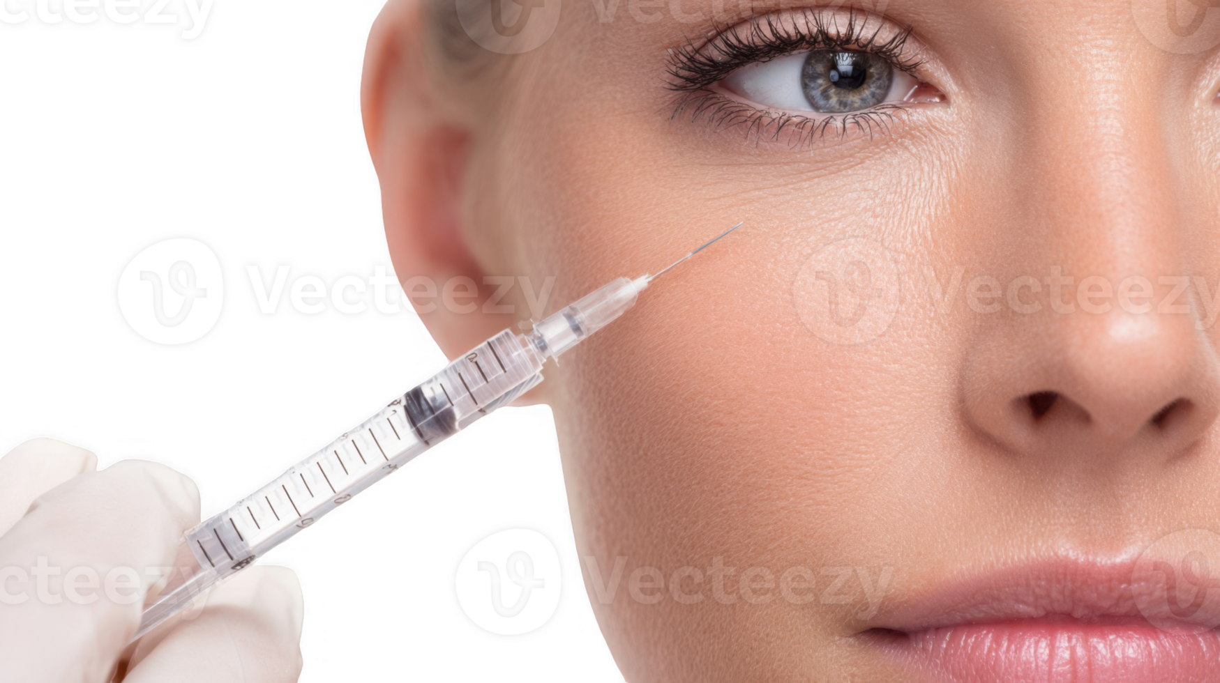 Doctor injecting botulinum toxin into patient's face with transparent background png