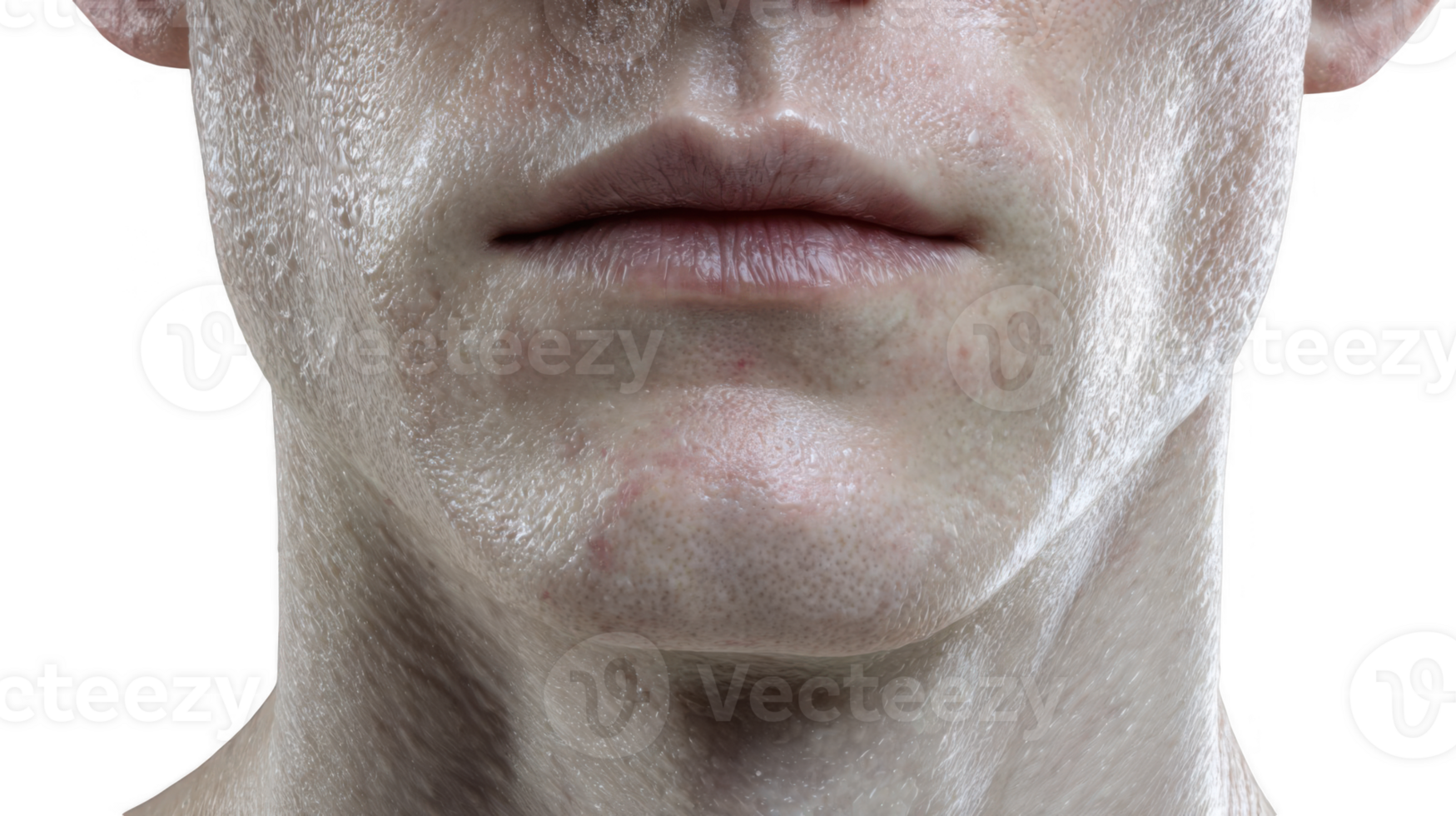 Man applying cosmetic cream on face and neck, transparent background png