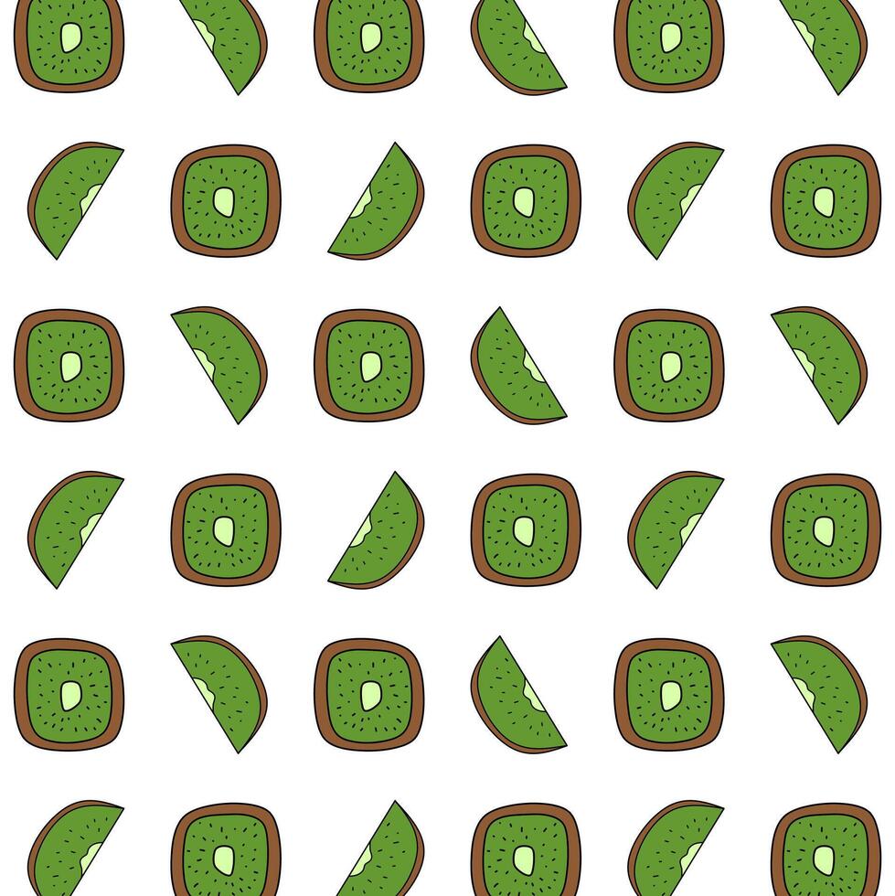 A seamless pattern whole and sliced cartoon-style kiwi fruit. suitable for textiles, packaging, or digital backgrounds. vector
