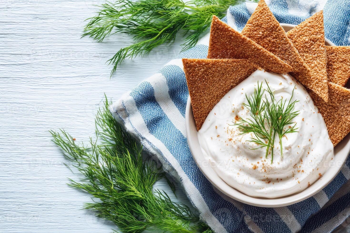 Delicious Creamy Dip with Crunchy Brown Bread Triangles photo