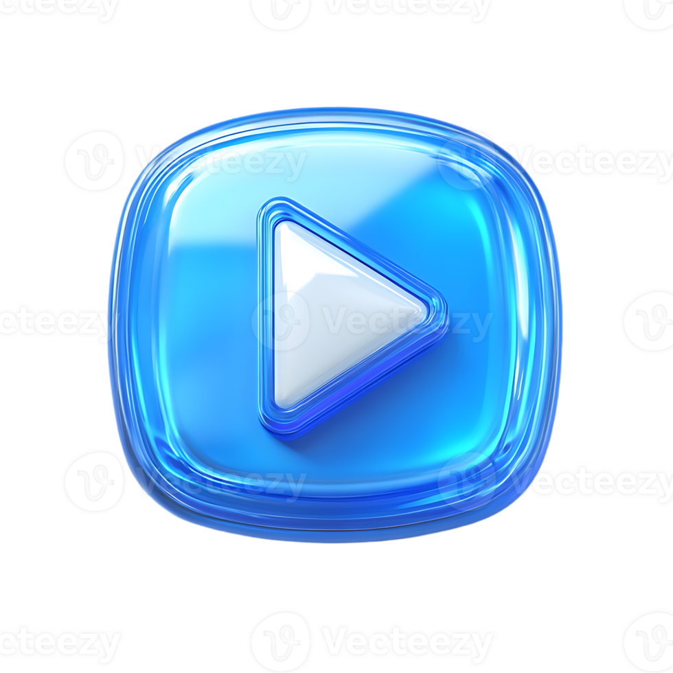Glossy blue play button digital media interface design png