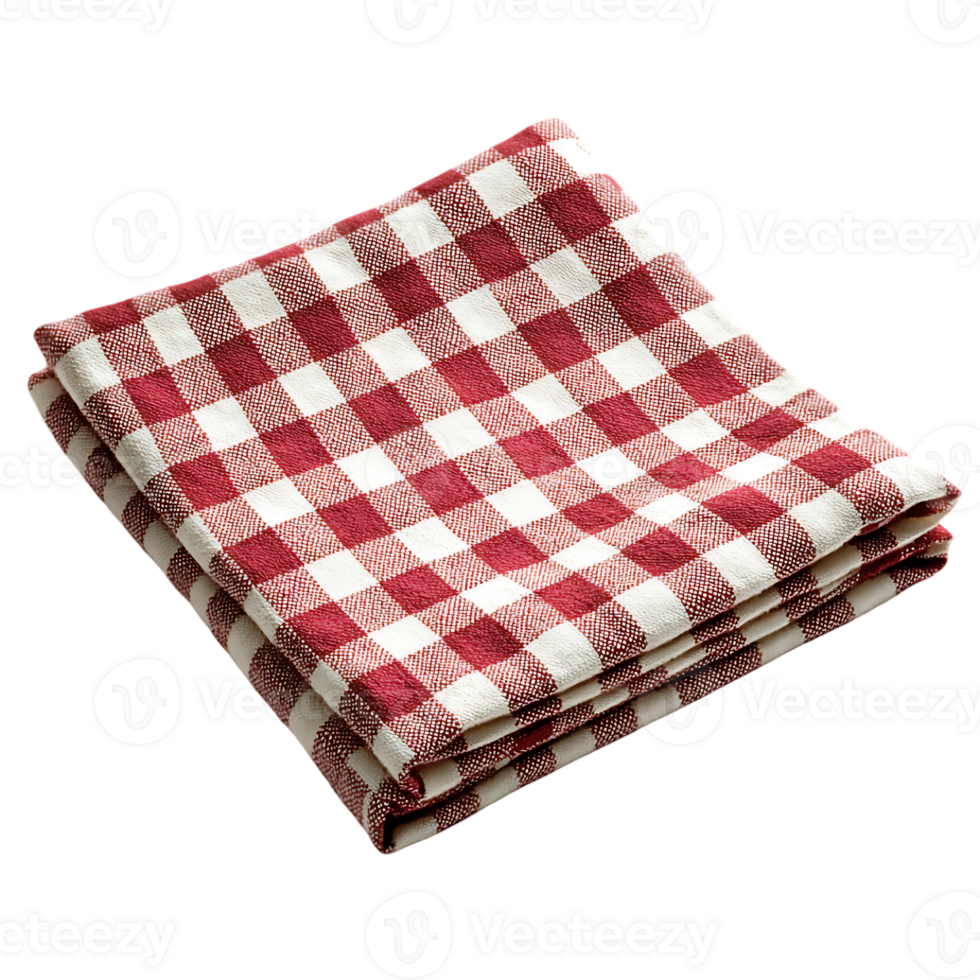 Red and white checkered tablecloth folded neatly picnic kitchen textile fabric gingham png