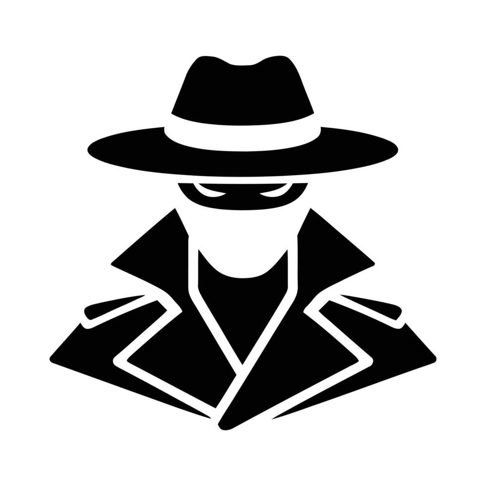 Secret Agent Silhouette with Hat and Coat, Undercover Detective Symbol for Security, Privacy, Surveillance, and Hacker Concepts vector