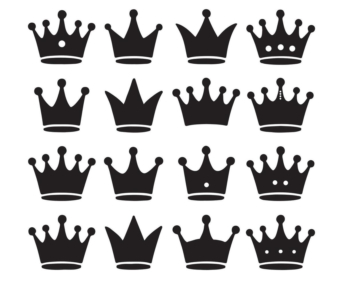 Sixteen Black Crown Icons Set Simple Royal Symbols Collection Graphic Design Elements vector