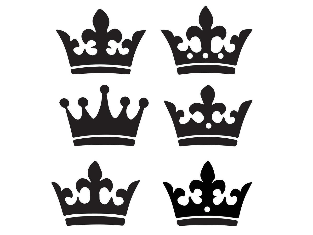 Six Black Crown Silhouettes Various Styles Royal Monarchy Symbols Set crowns vector