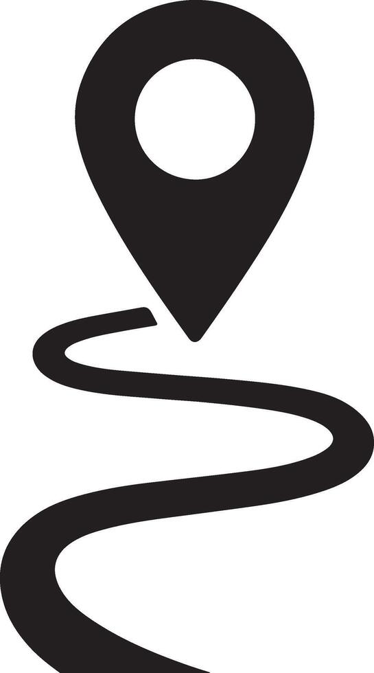 Black Location Pin Icon Over Winding Path Route Map Navigation Symbol map pin vector
