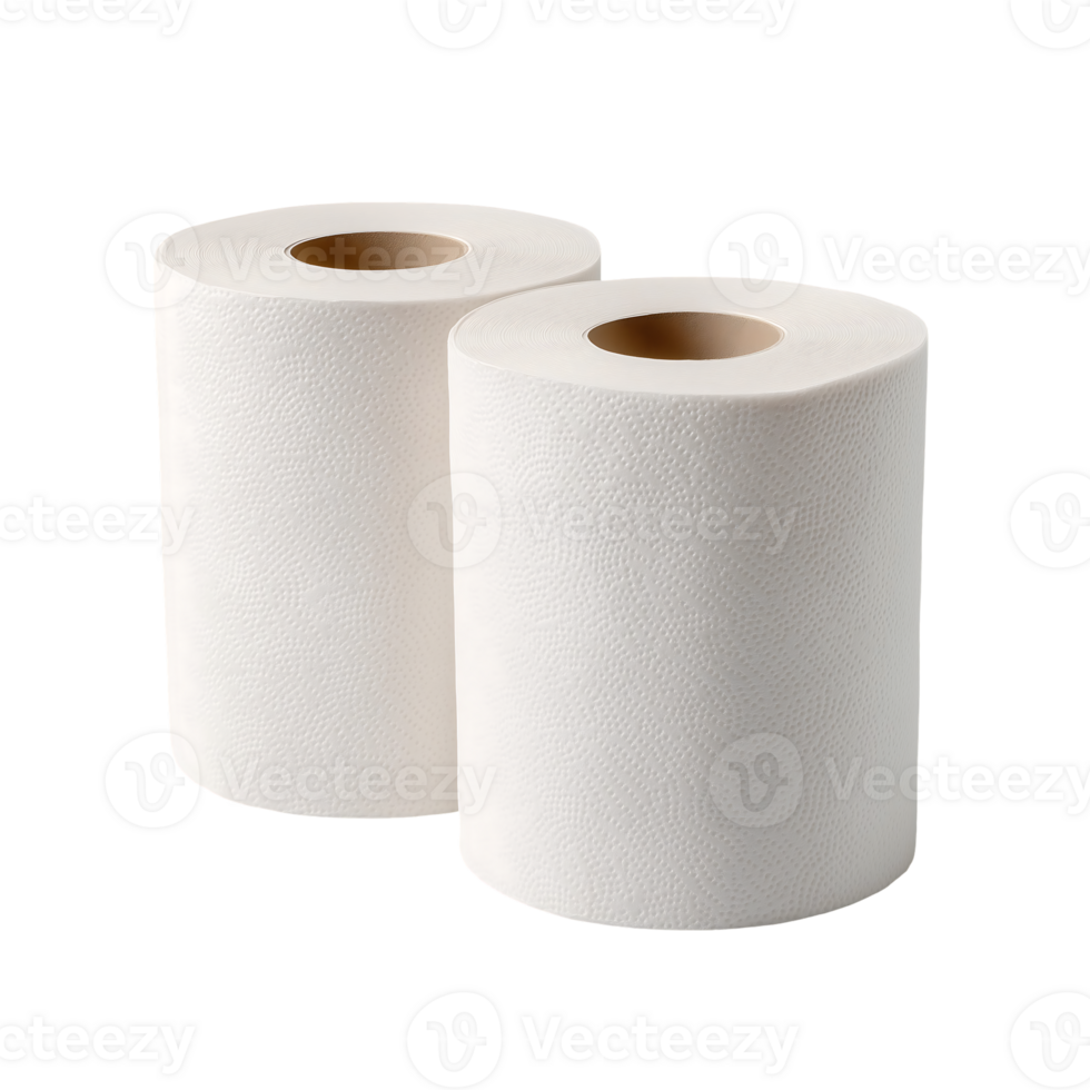 Two rolls of white paper towels simple clean product shot png