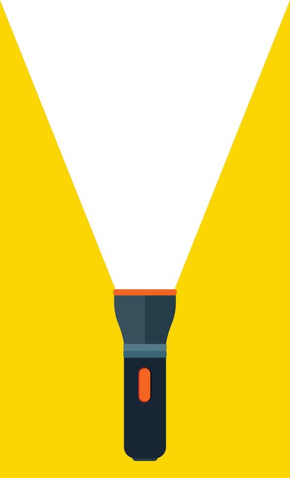 Illustration of a bright flashlight turned on, shining light in the dark, perfect for emergency, outdoor activities, or night exploration visuals. vector