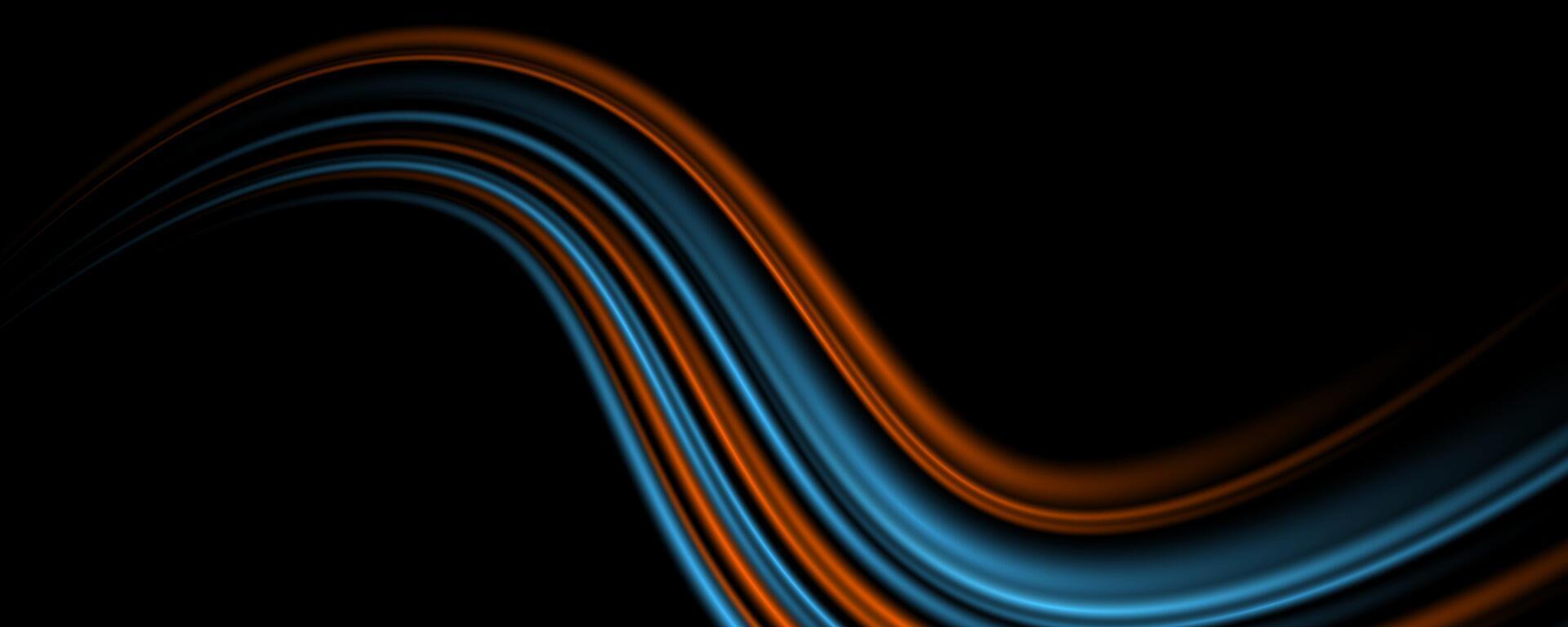 3D blue orange techno geometric background on dark space with curved lines motion decoration. High speed with stripes style. Modern graphic design element concept for flyer, card, or brochure cover vector