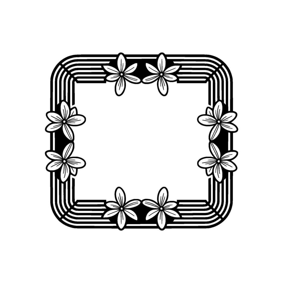 Floral Frame with Rounded Corners Elegant Black and White Border vector