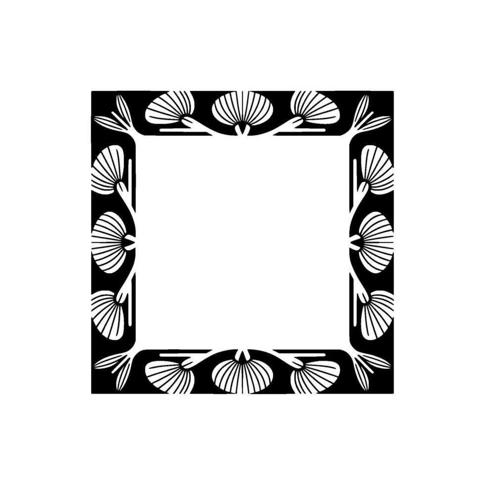 Elegant Black White Floral Frame, Geometric Border, Decorative vector