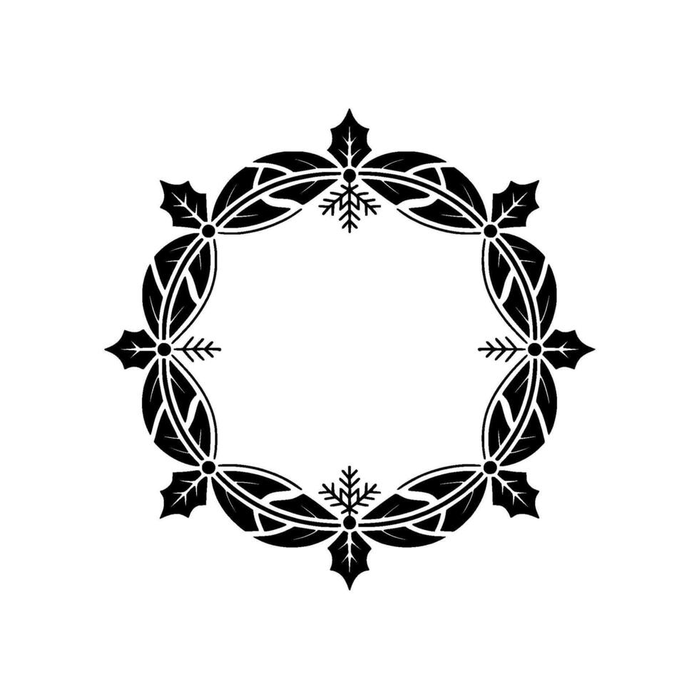 Elegant Black White Christmas Frame with Holly and Snowflakes vector