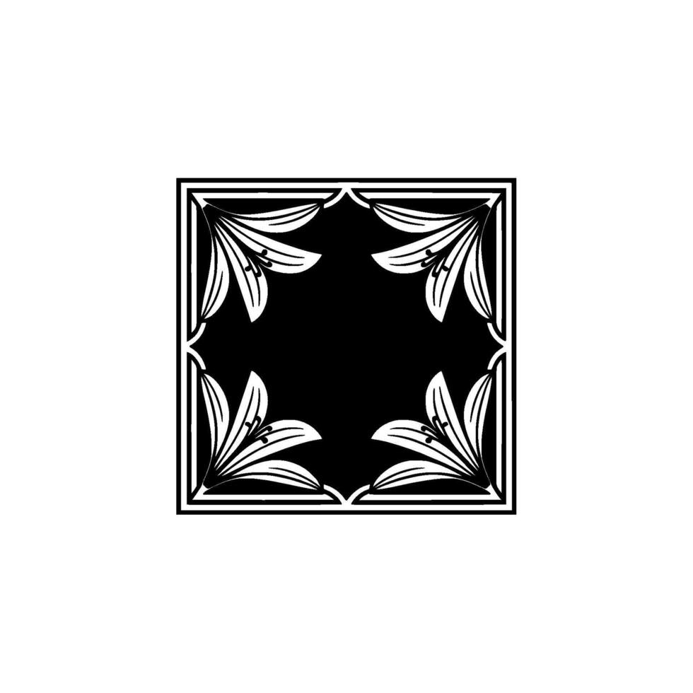 Elegant Black White Floral Frame , Geometric Symmetry. vector