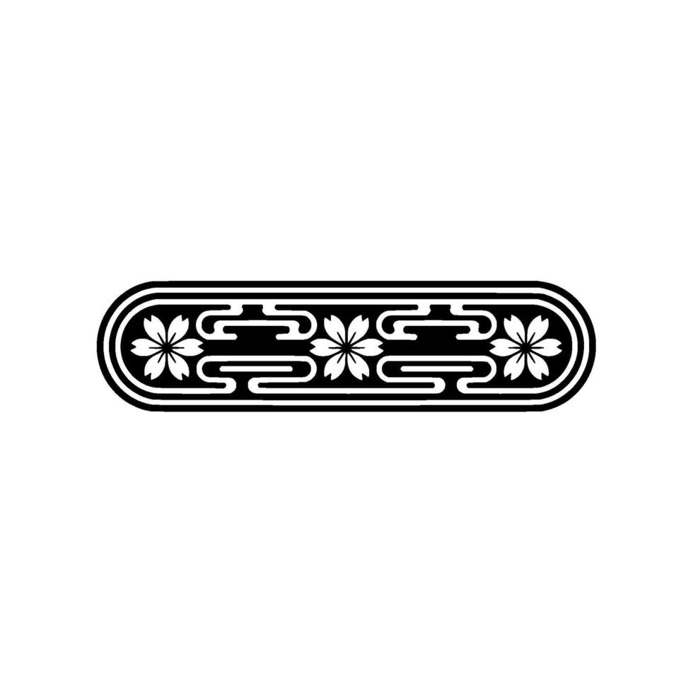 Elegant Japanese Floral Border Element, Minimalist Black and White. vector