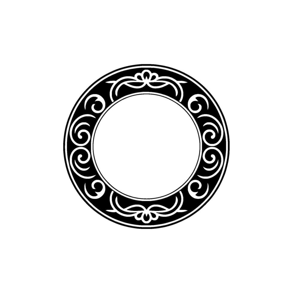 Ornate Black Circle Frame on White, Decorative Border. vector